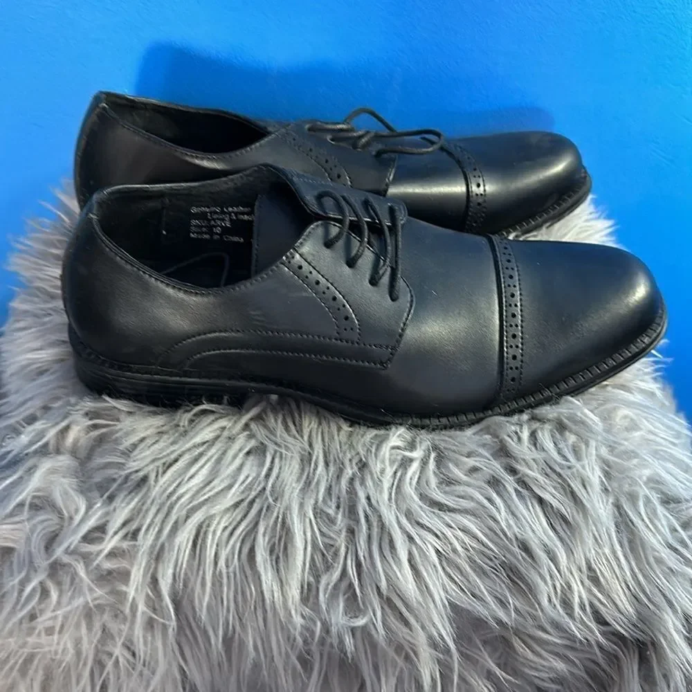 Alpine Swiss Men's Black Leather Dress Oxford Shoes Size 10 Formal Lace Up